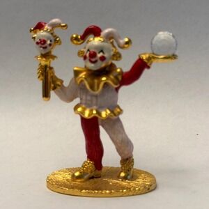 Vintage Enamel Clown Jester Figurine Gold Tone Crystal Orb Scepter Miniature